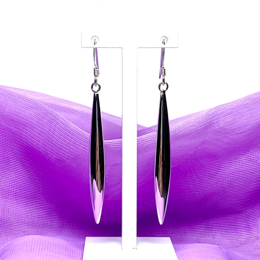 Long bar marquise shaped plain highly polished drop earrings sterling silver