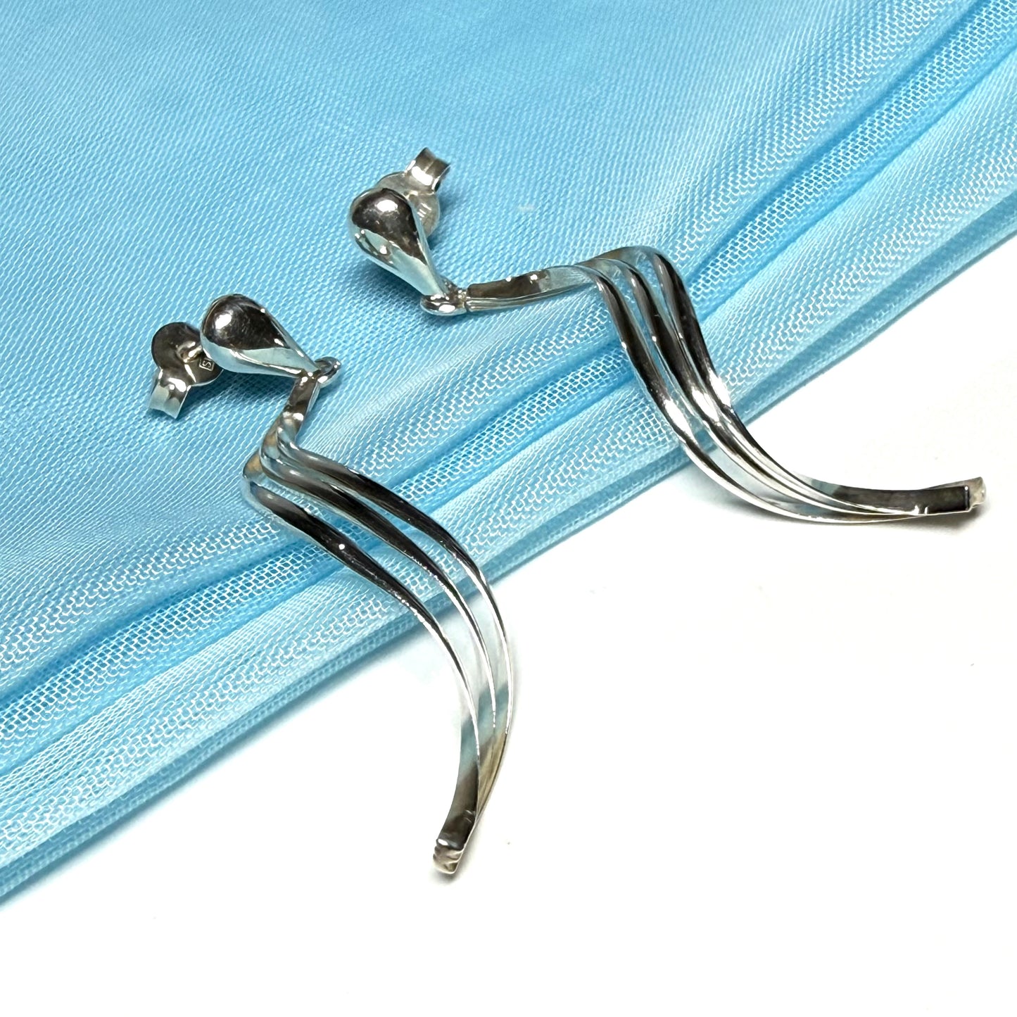 Long fancy swirl drop earrings sterling silver