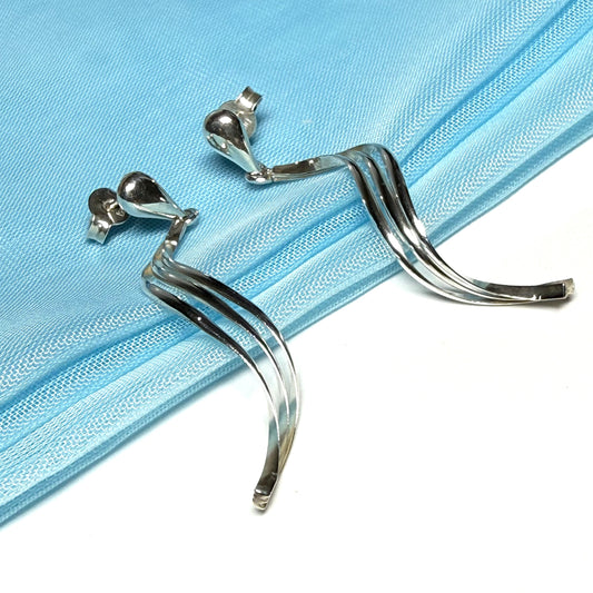 Long fancy swirl drop earrings sterling silver