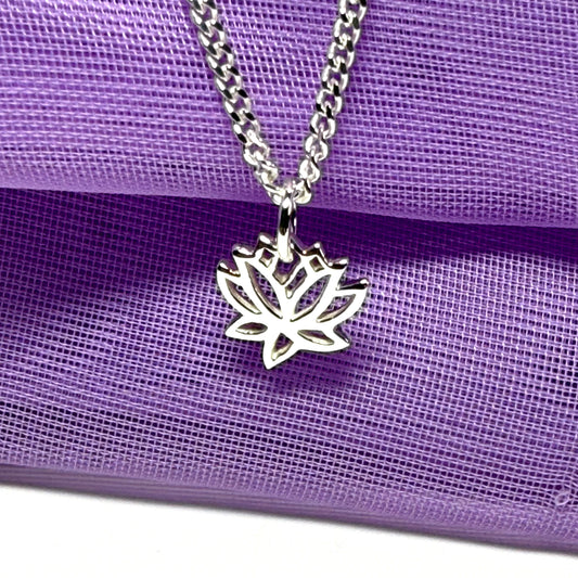 Lotus flower shaped necklace sterling silver petite pendant