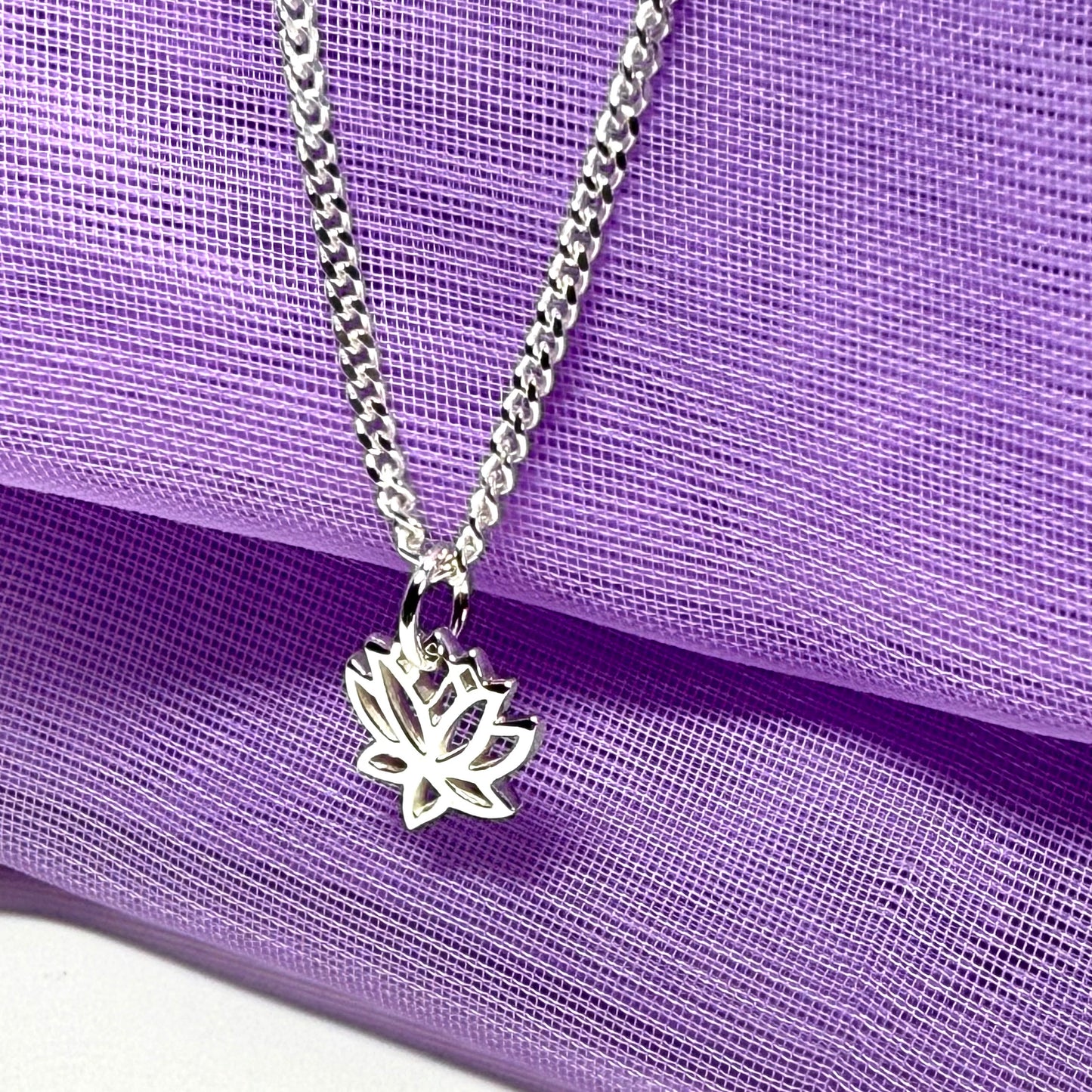 Lotus flower shaped necklace sterling silver petite pendant