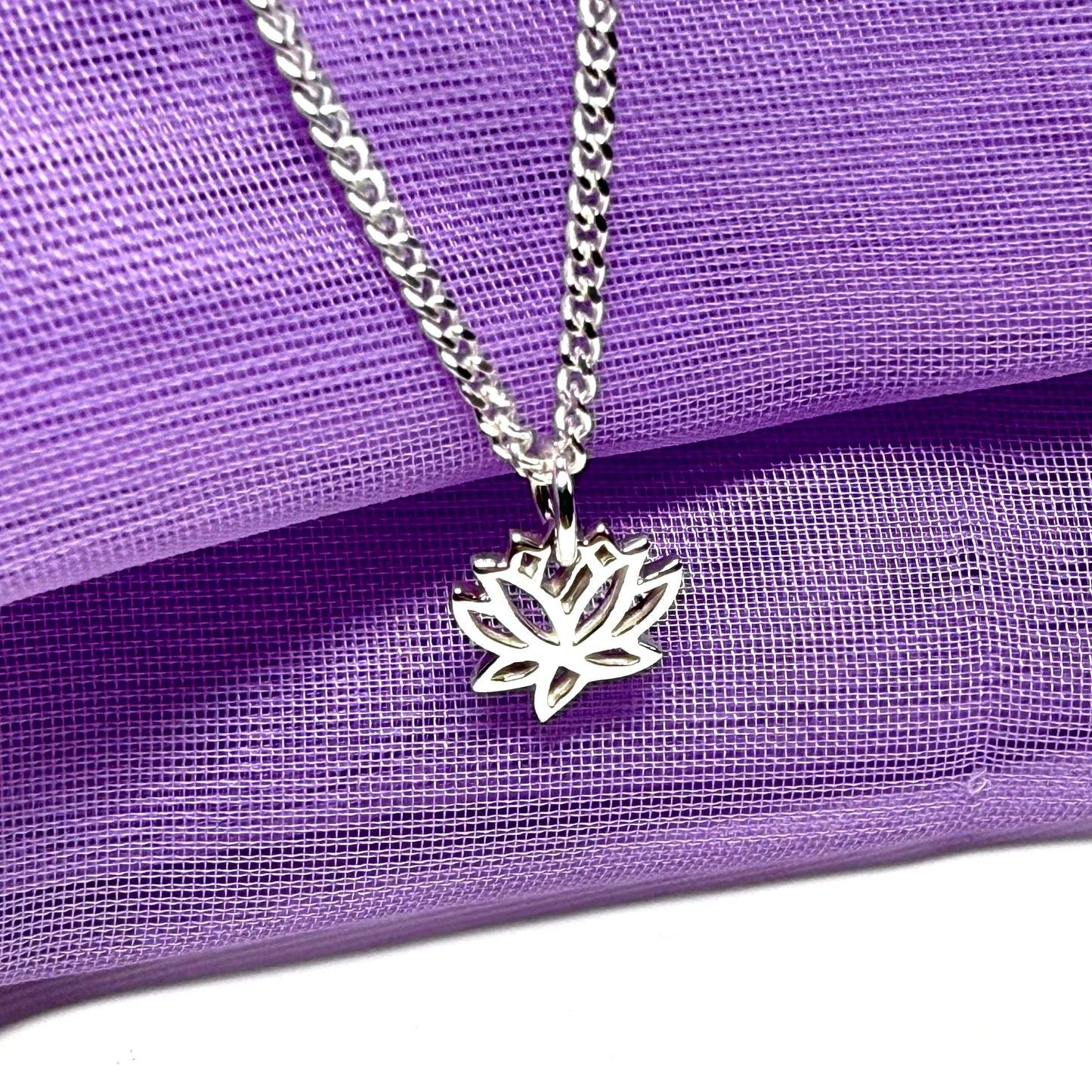 Lotus flower shaped necklace sterling silver petite pendant