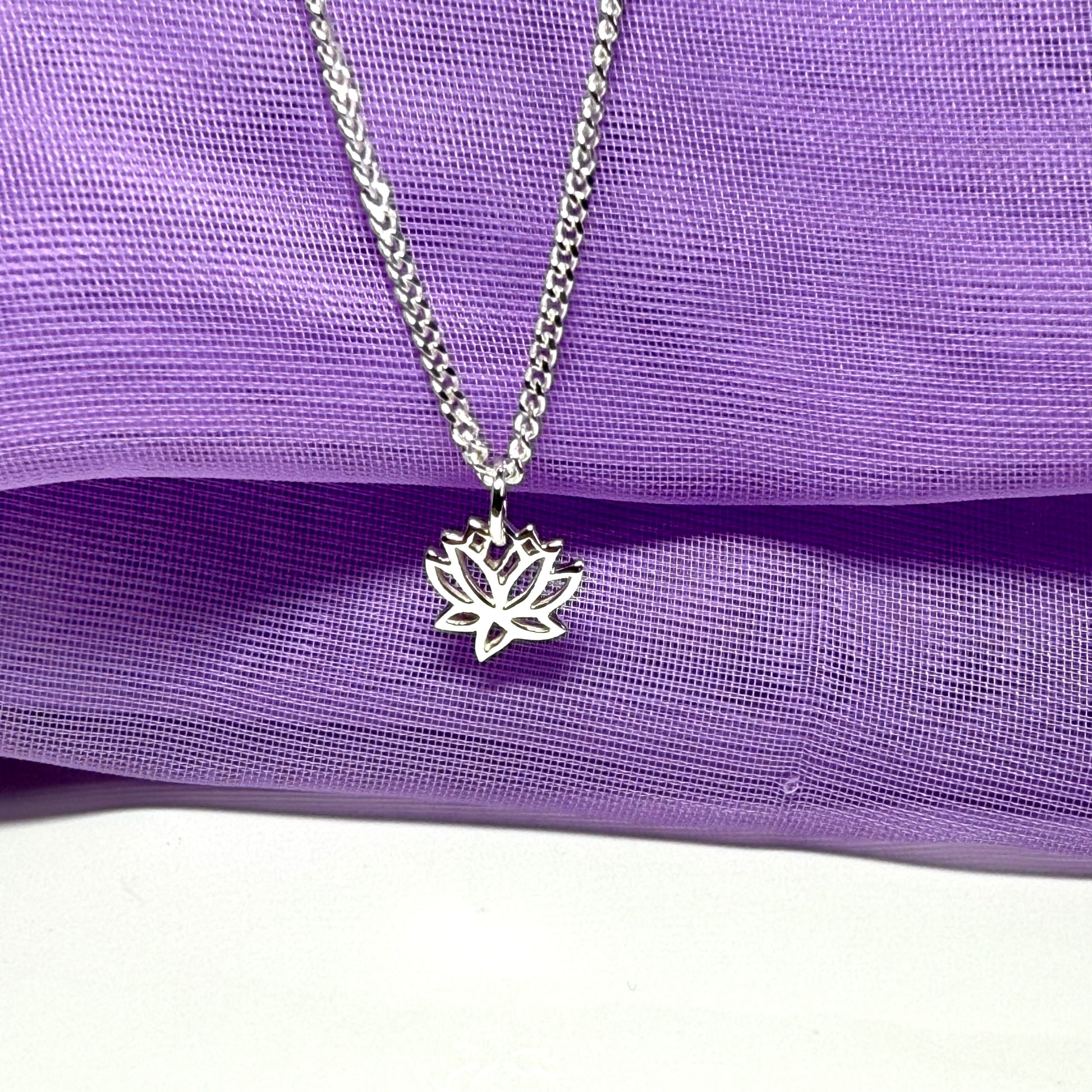 Lotus flower shaped necklace sterling silver petite pendant