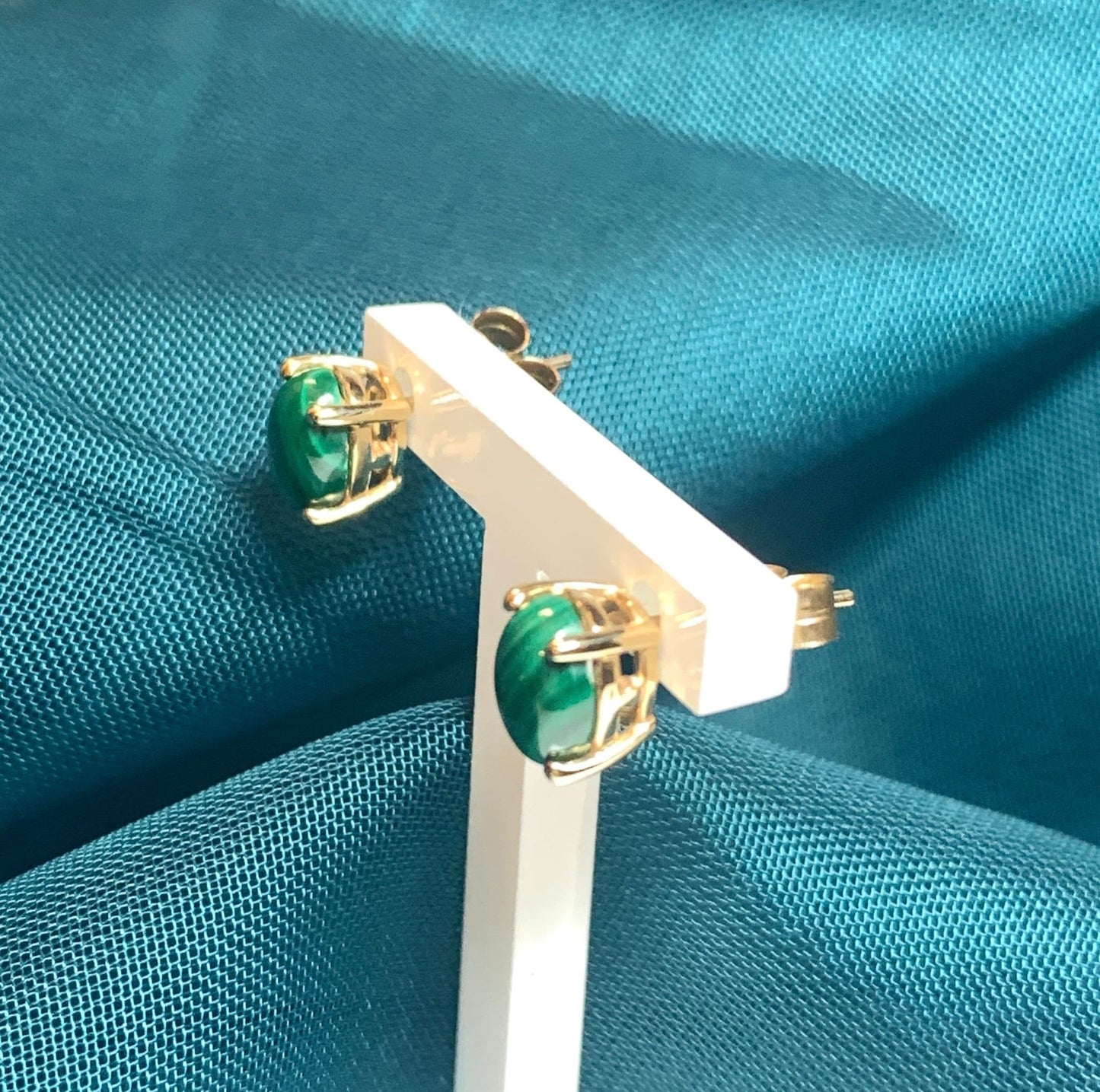 Malachite Gold Oval Stud Earrings