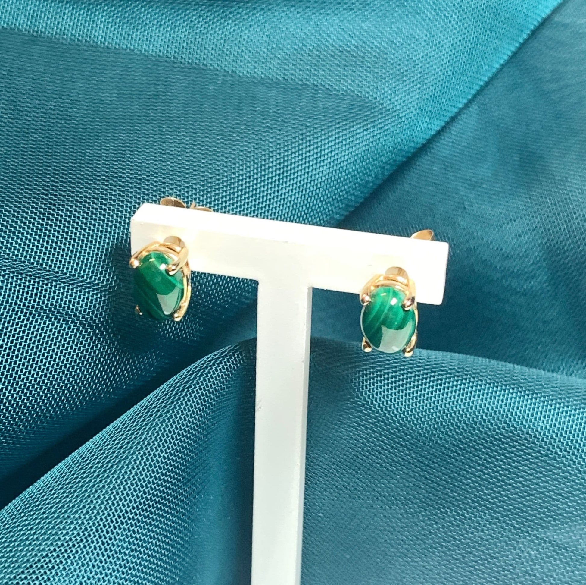 Malachite Gold Oval Stud Earrings