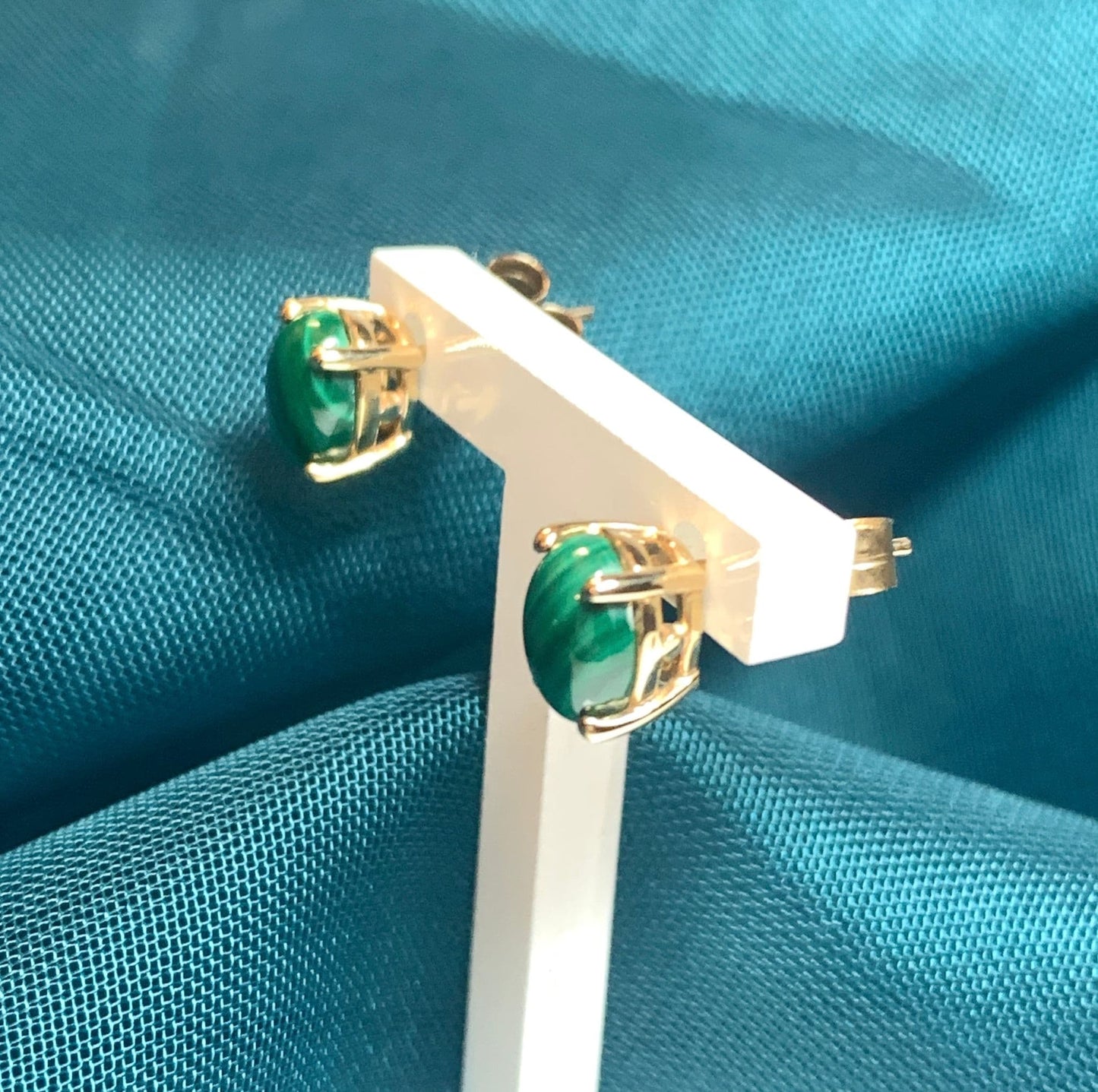 Malachite Gold Oval Stud Earrings