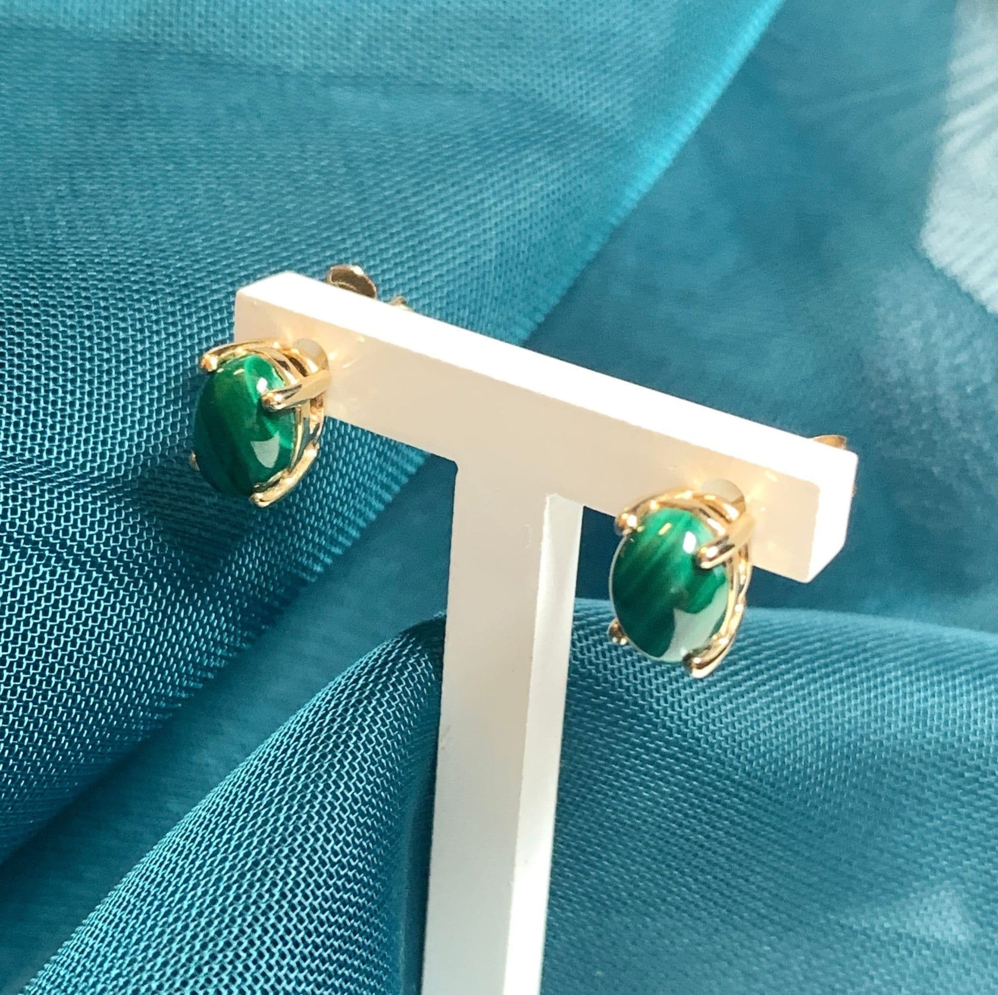 Malachite Gold Oval Stud Earrings