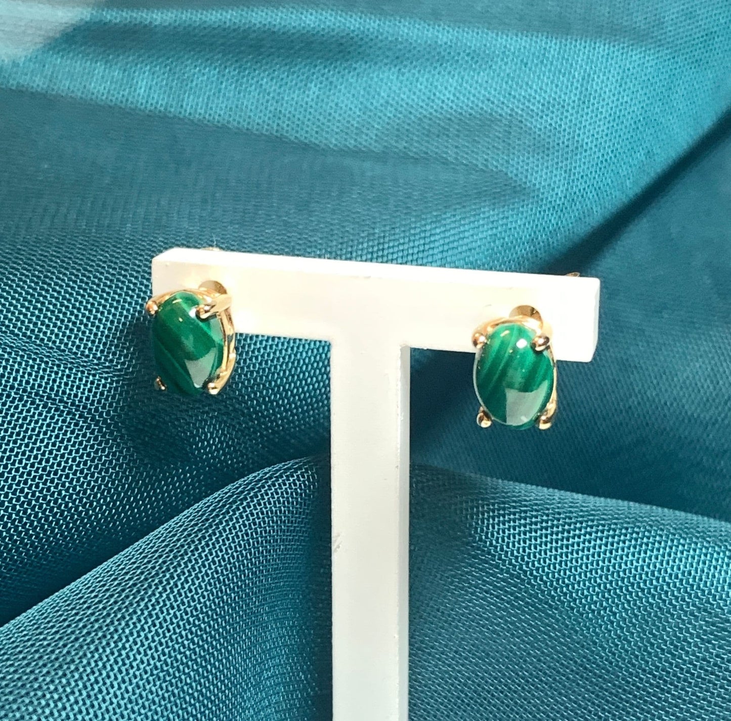 Malachite Gold Oval Stud Earrings