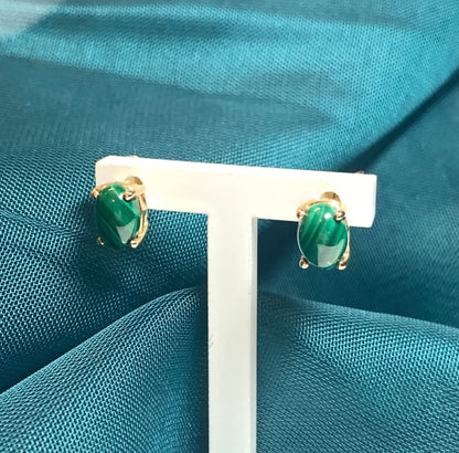 Malachite Gold Oval Stud Earrings