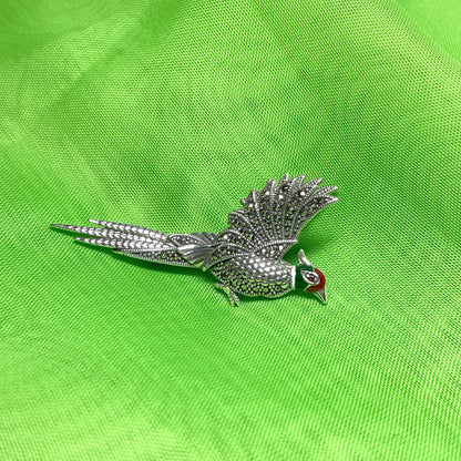 Marcasite Pheasant Brooch Sterling Silver