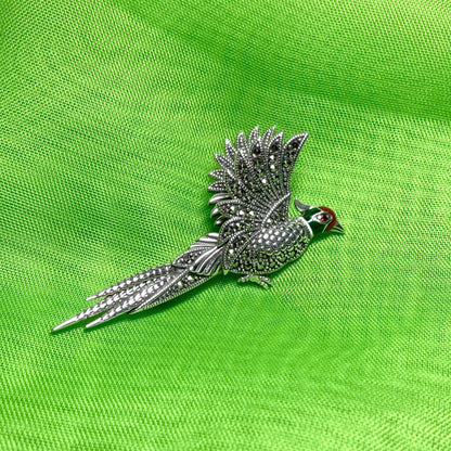 Marcasite Pheasant Brooch Sterling Silver