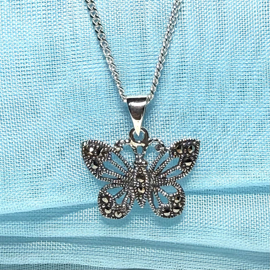 Marcasite Sterling Silver Butterfly Necklace Pendant