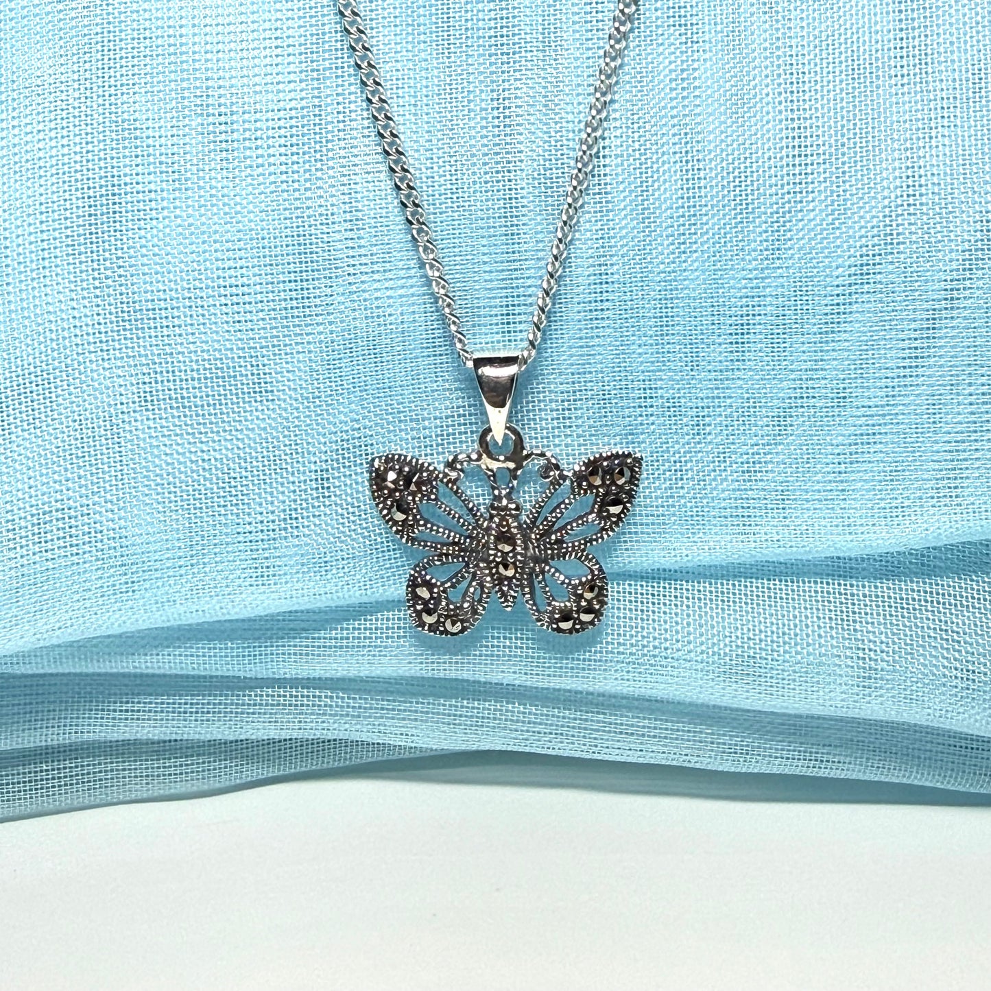 Marcasite Sterling Silver Butterfly Necklace Pendant