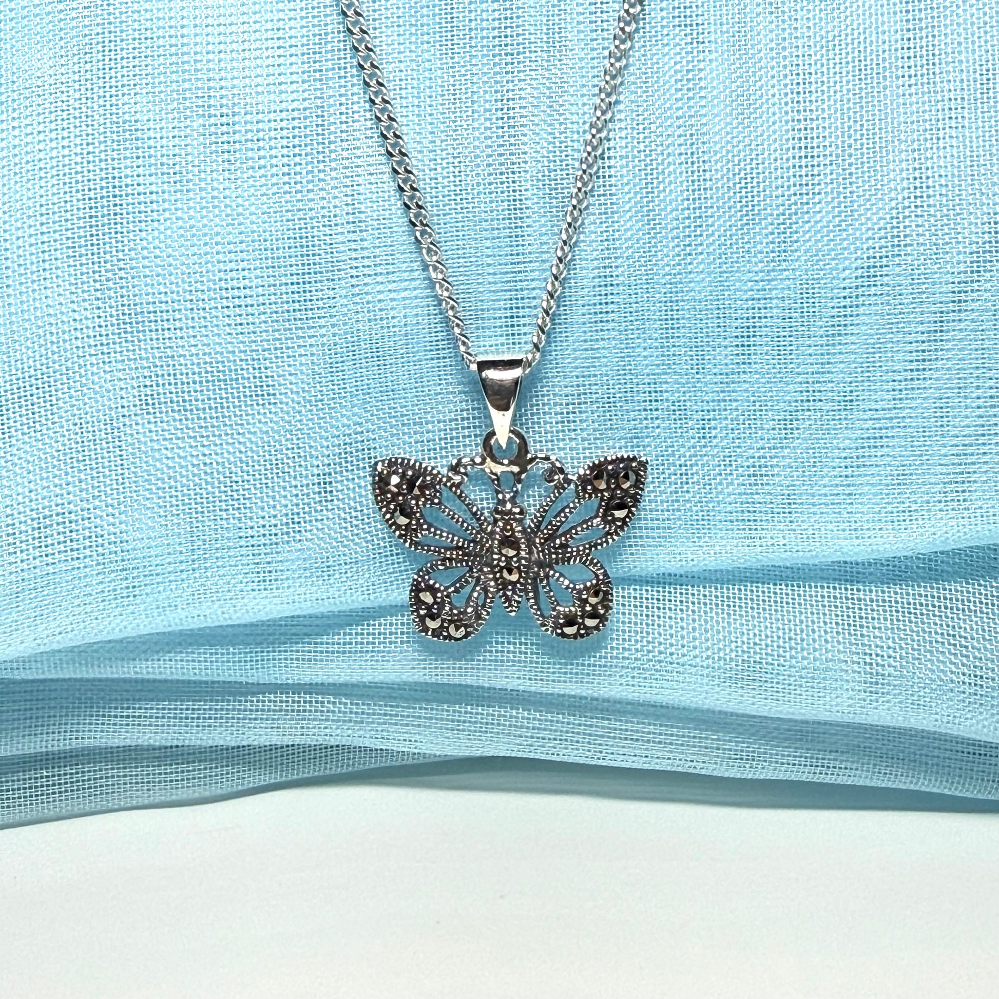 Marcasite Sterling Silver Butterfly Necklace Pendant
