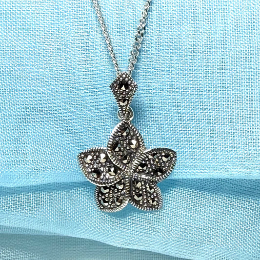 Marcasite flower necklace sterling silver star shaped pendant