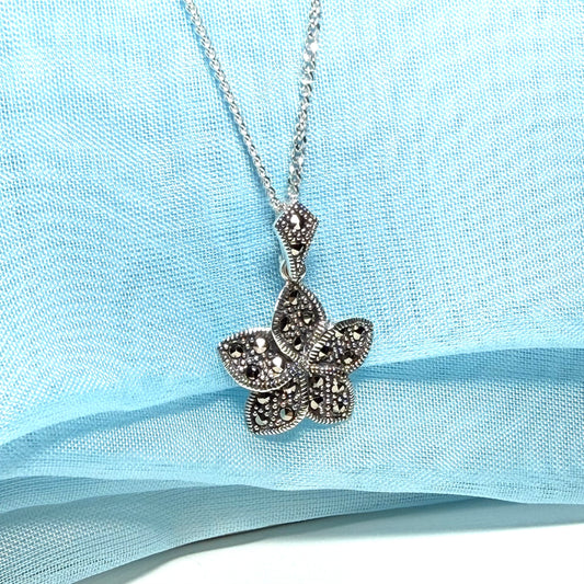 Marcasite flower necklace sterling silver star shaped pendant