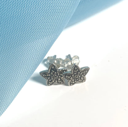 Marcasite star shaped sterling silver stud earrings