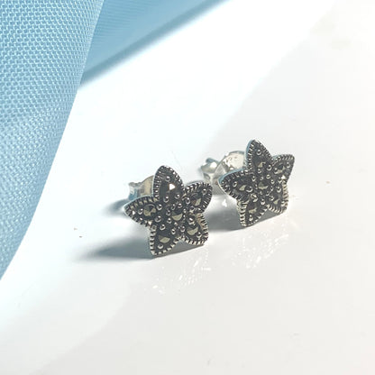 Marcasite star shaped sterling silver stud earrings