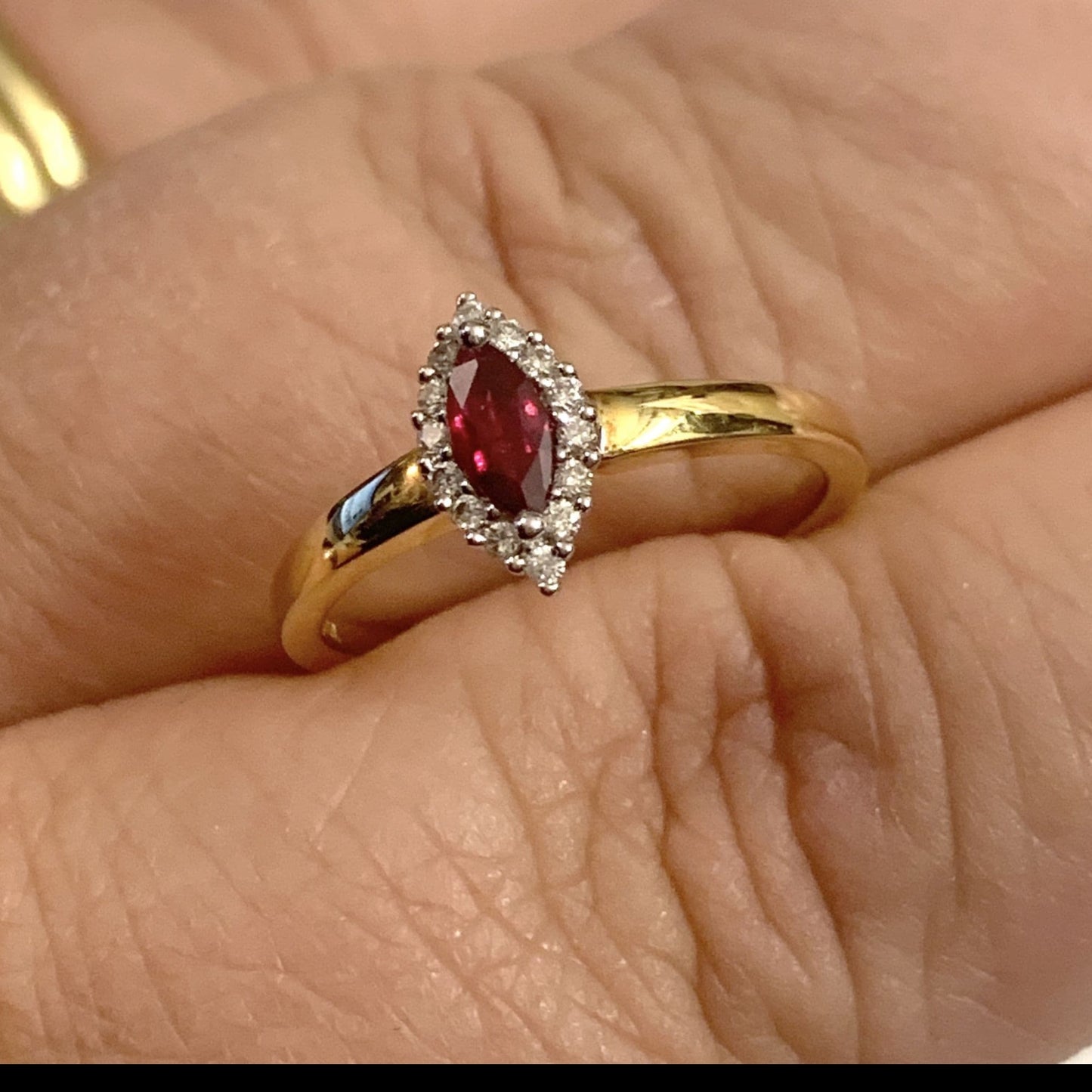 Marquise Shape Ruby And Diamond Yellow Gold Cluster Ring