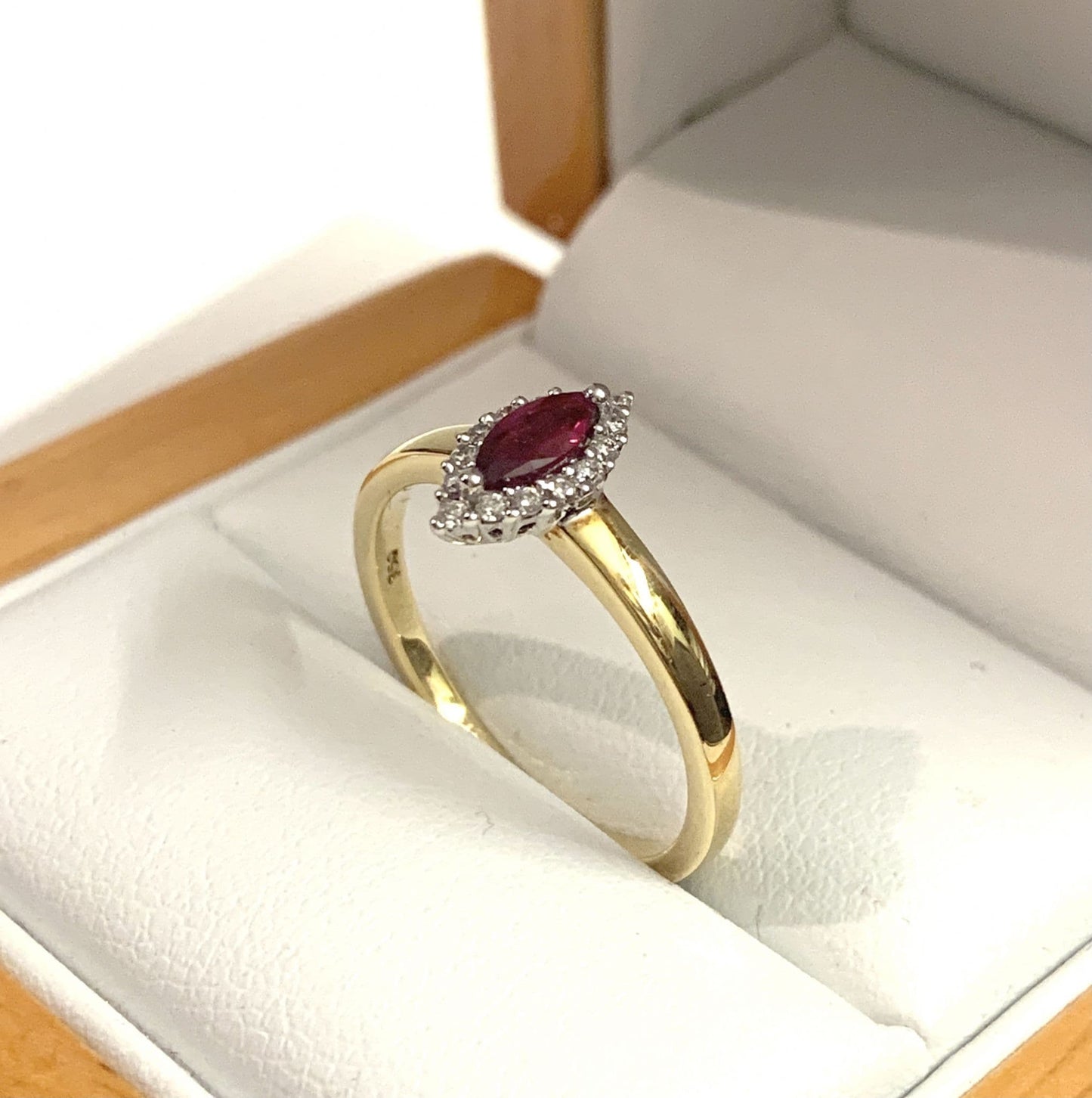 Marquise Shape Ruby And Diamond Yellow Gold Cluster Ring