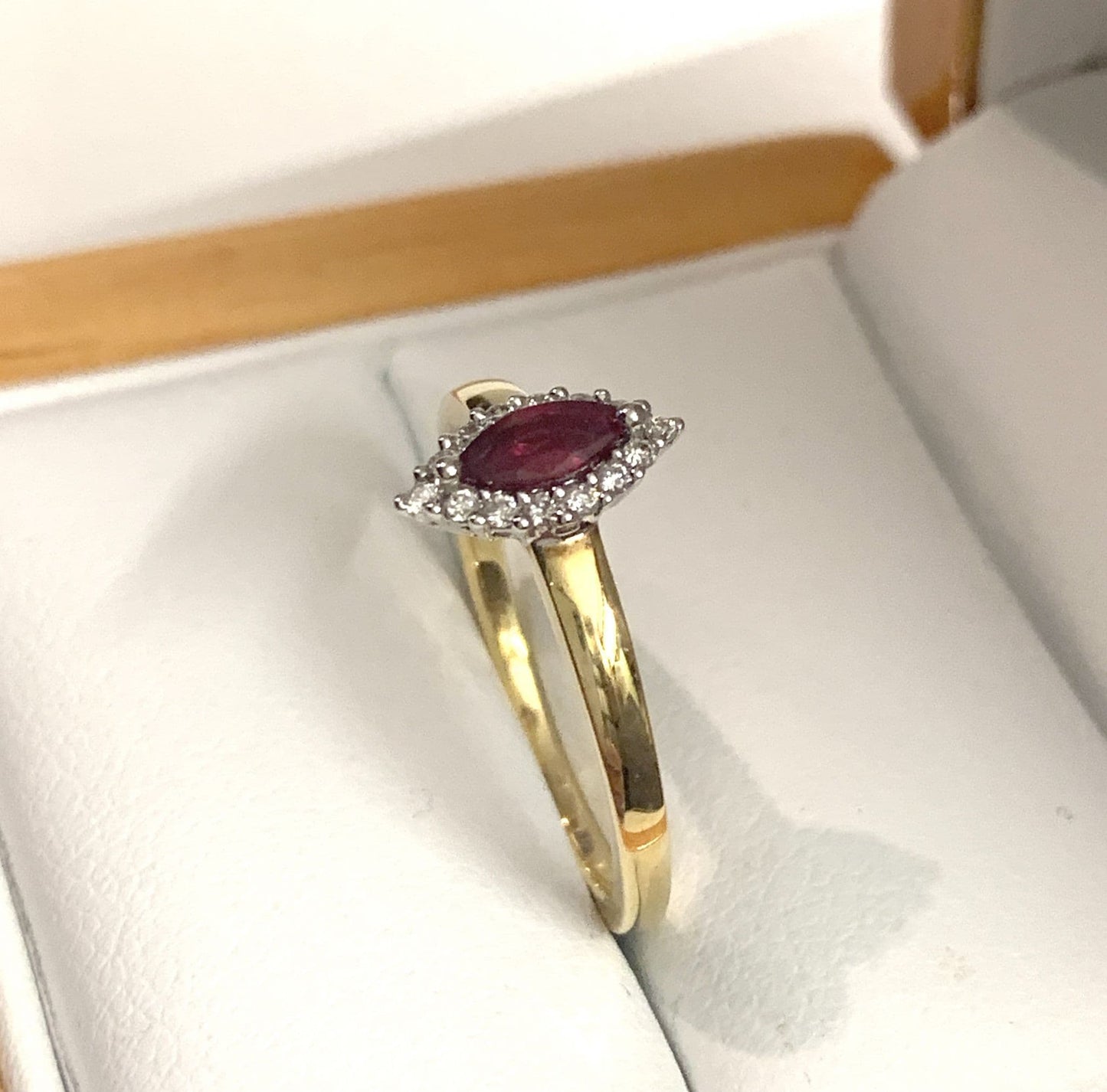 Marquise Shape Ruby And Diamond Yellow Gold Cluster Ring