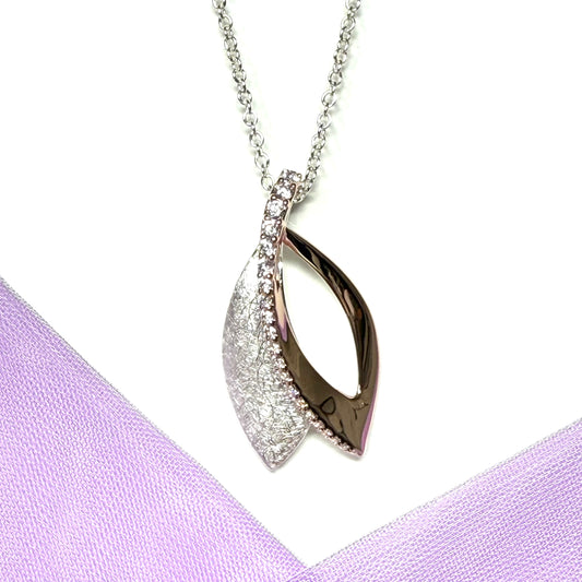 Marquise shaped two tone sterling silver and rose gilt necklace double pendant