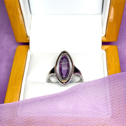 Marquise amethyst sterling silver fancy dress cocktail ring