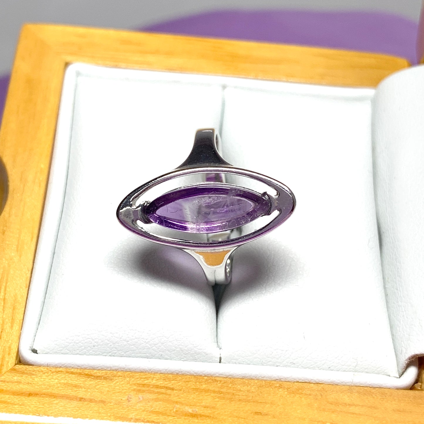 Marquise amethyst sterling silver fancy dress cocktail ring