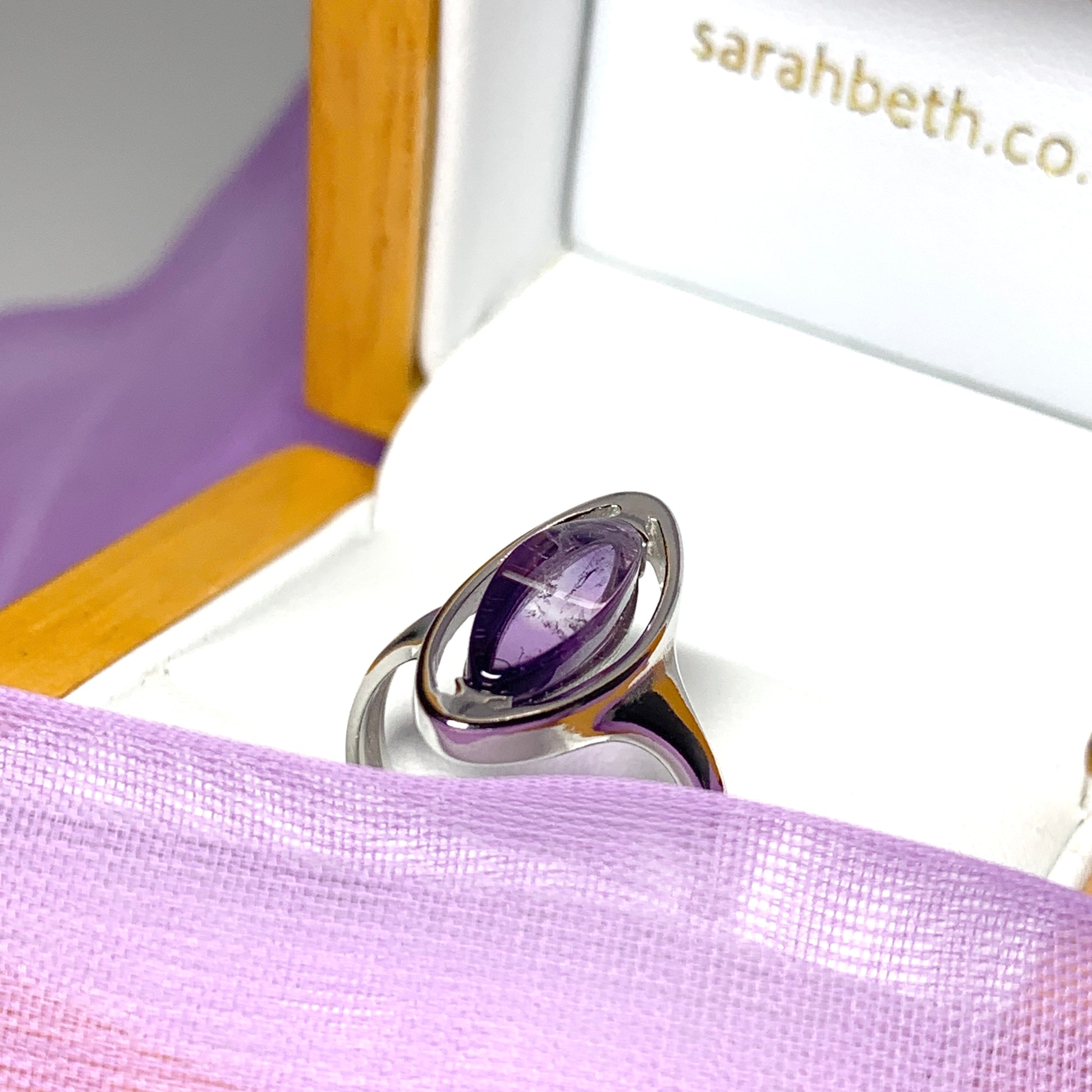 Marquise amethyst sterling silver fancy dress cocktail ring