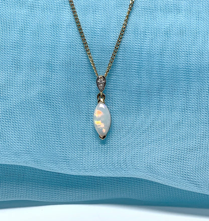 Marquise opal and diamond yellow gold necklace