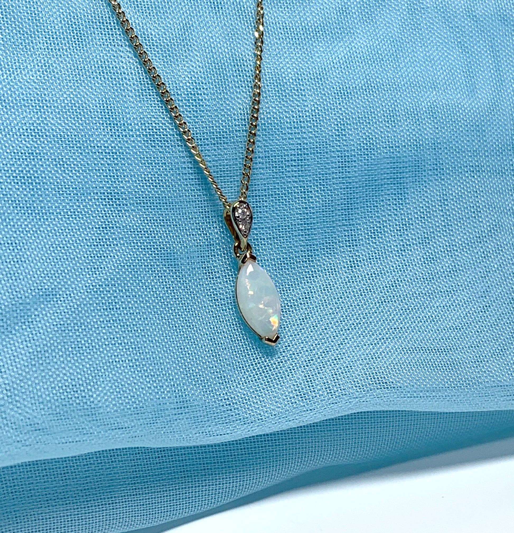 Marquise opal and diamond yellow gold necklace