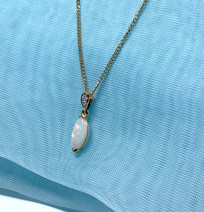 Marquise opal and diamond yellow gold necklace