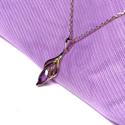 Marquise shaped purple amethyst yellow gold necklace