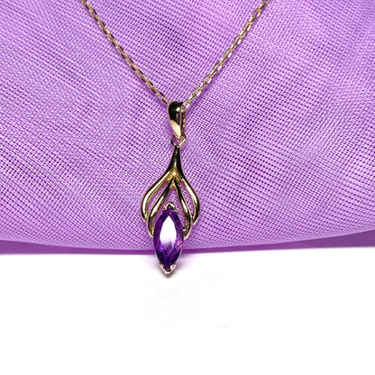 Marquise shaped purple amethyst yellow gold necklace