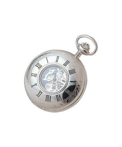 Mechanical Chrome Plated Half Hunter Pocket Watch With Chain Mechanical Chrome Plated Half Hunter Pocket Watch With Chain