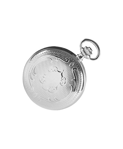 Mechanical Chrome Plated Patterned Pocket Watch With Chain