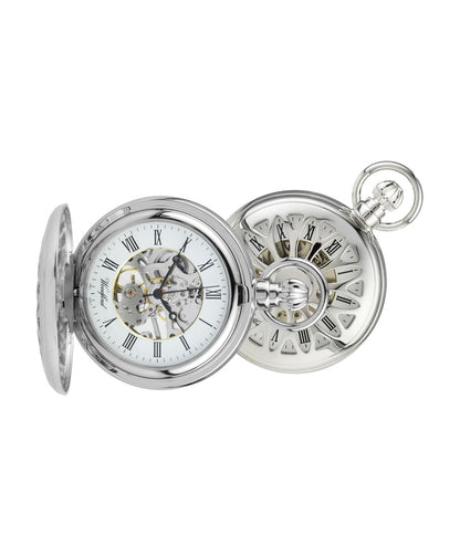 Mechanical Chrome Plated Pierced Pocket Watch With Chain