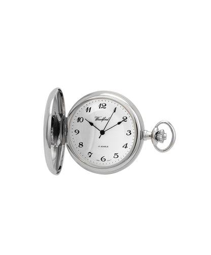 Mechanical Chrome Plated Pocket Watch With Chain