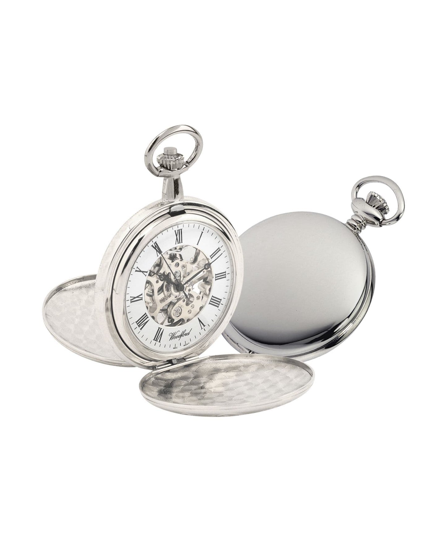 Mechanical Chrome Plated Polished Full Hunter Pocket Watch With Chain