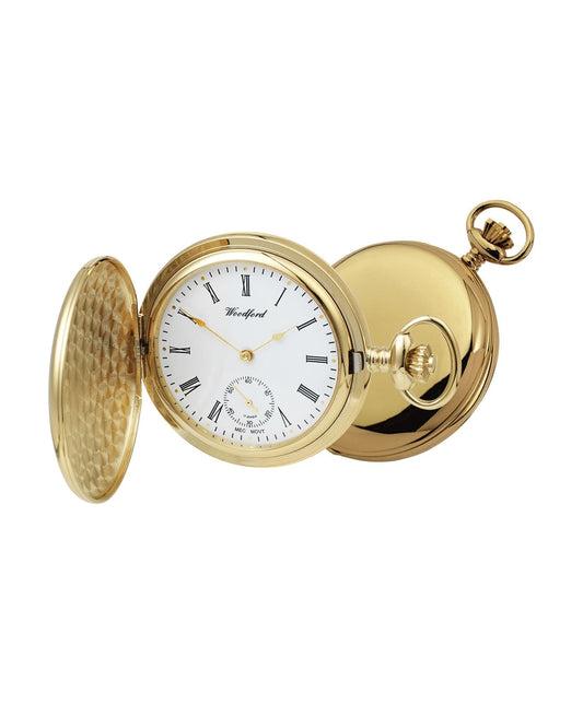 Mechanical Gold Plated Full Hunter Polished Pocket Watch With Chain