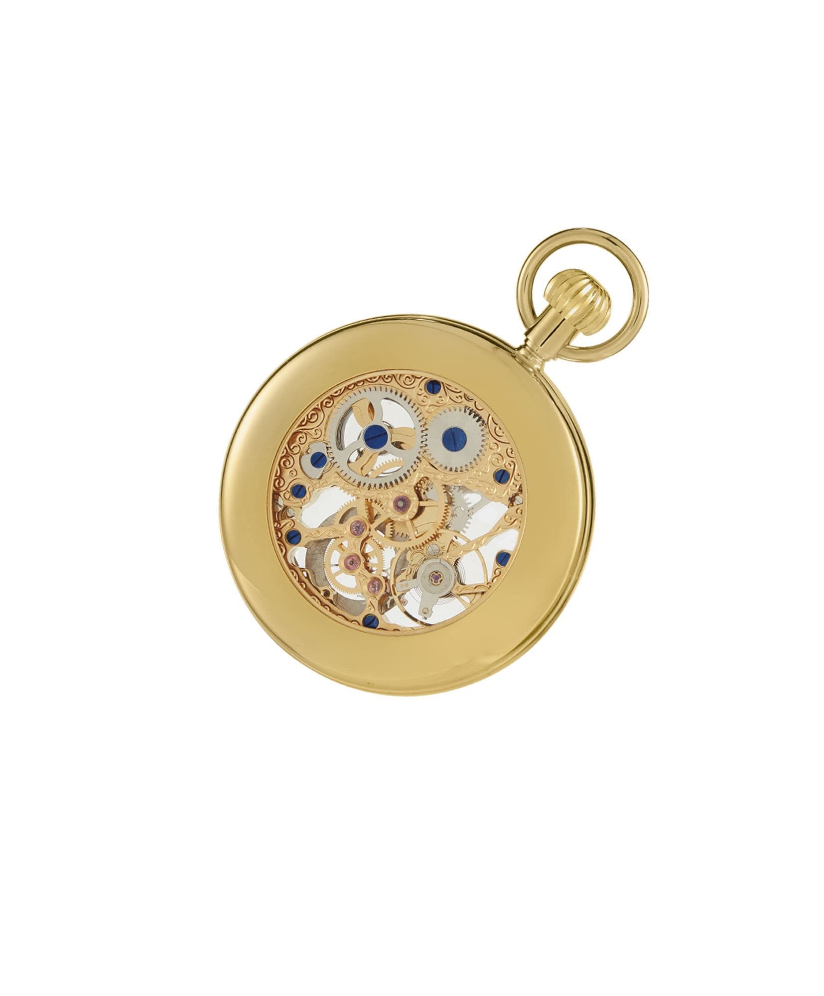 Mechanical Gold Plated Open Faced Pocket Watch With Chain