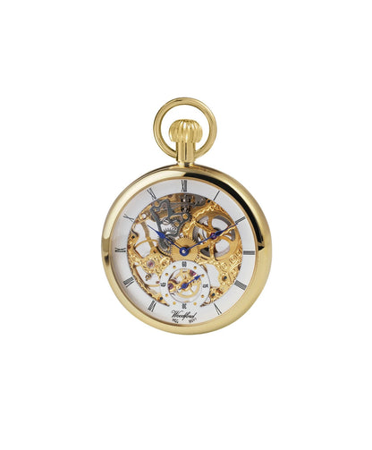 Mechanical Gold Plated Open Faced Pocket Watch With Chain