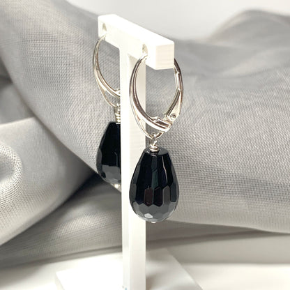 Medium Onyx Teardrop Shaped Sterling Silver Drop Earrings