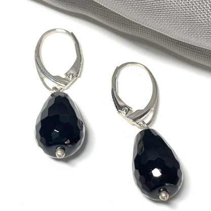 Medium Onyx Teardrop Shaped Sterling Silver Drop Earrings