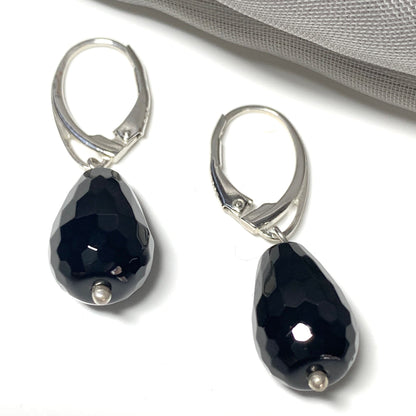 Medium Onyx Teardrop Shaped Sterling Silver Drop Earrings