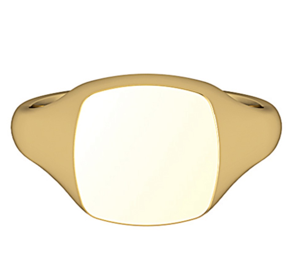 Medium men's cushion shaped signet ring solid heavy yellow gold