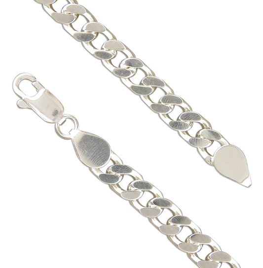 Men's Solid Sterling Silver Heavy Flat Curb Chain Bracelet