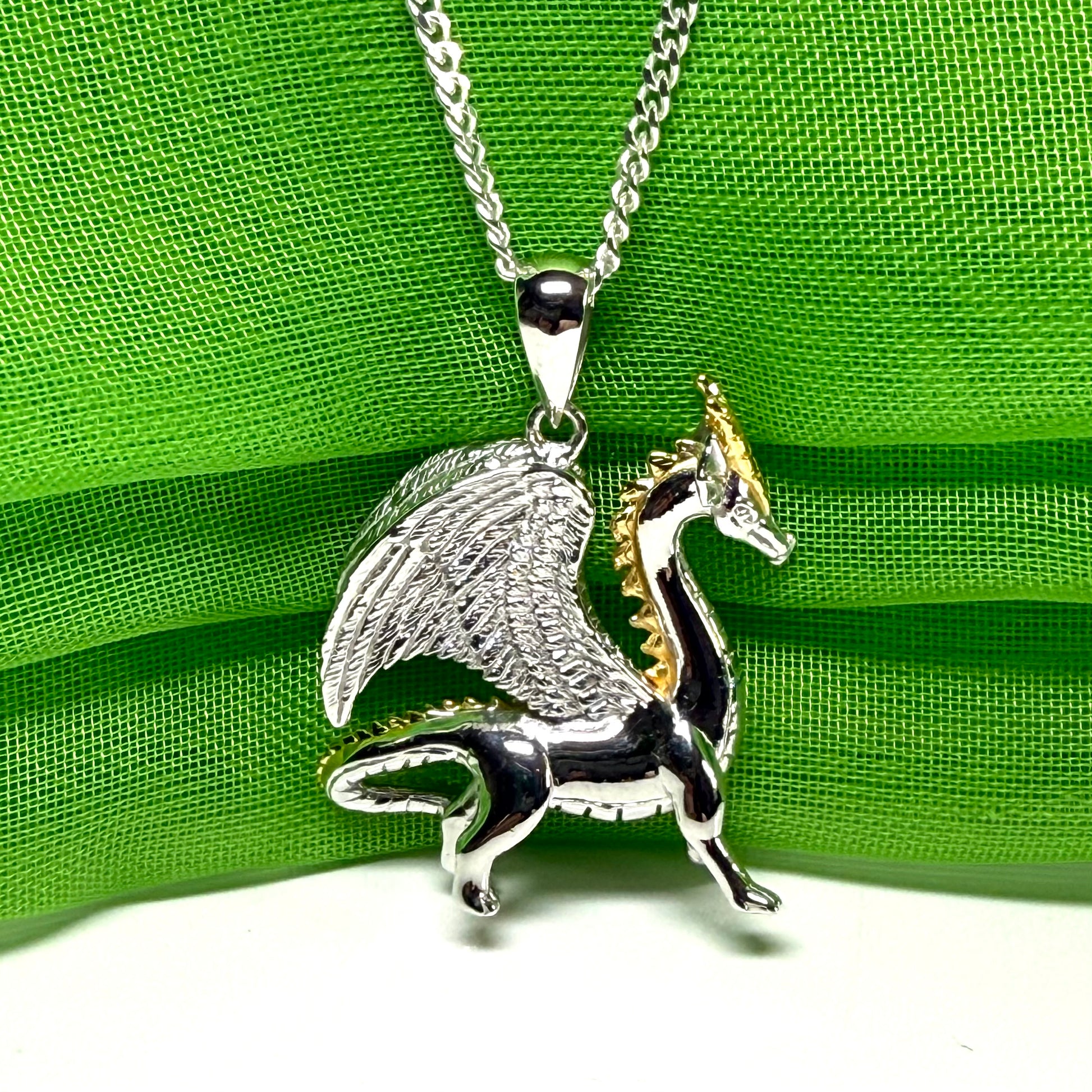 Men's or Ladies Solid Sterling Silver Standing Dragon Chain Necklace Pendant