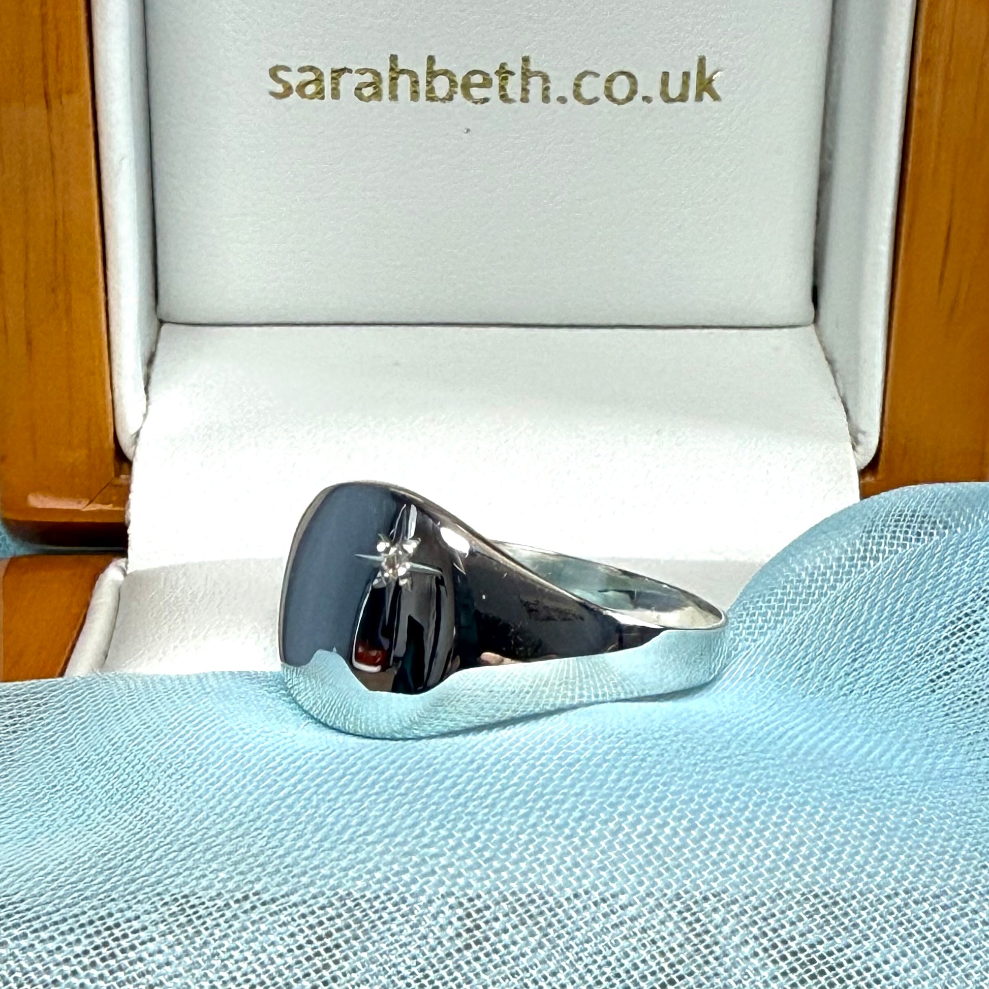 Men's diamond set ring cushion shaped sterling silver