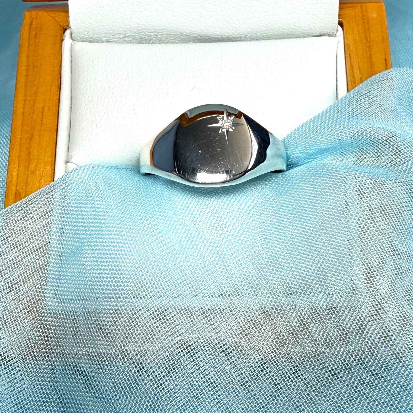 Men's diamond set ring cushion shaped sterling silver